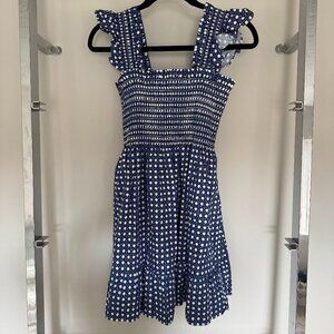 Hill House Home Elizabeth Nap Dress Blue Basketweave Smocked Midi Dress S